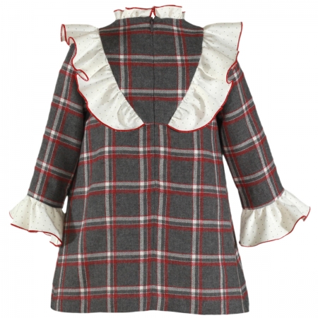 Miranda Autumn Winter Girls Grey Red Cream Check Dress #2