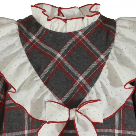 Miranda Autumn Winter Girls Grey Red Cream Check Dress #3