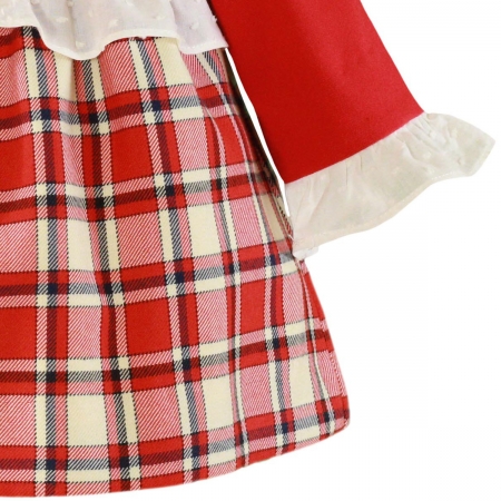 MIRANDA Baby Girls Red Tartan Dress White Frilly Collar Red Bow #3