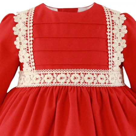 MIRANDA Baby Girls Red Dress Ivory Flower Frills Collar Red Bow #2
