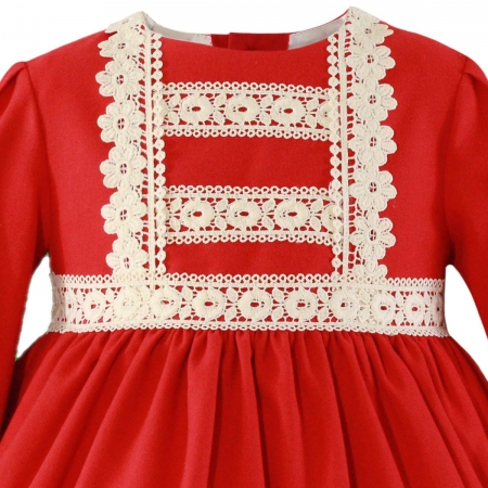 Miranda Autumn Winter Girls Red Dress Ivory Flower Lace #2