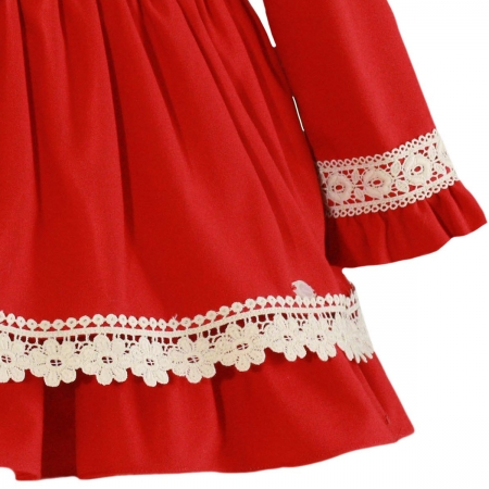 Miranda Autumn Winter Girls Red Dress Ivory Flower Lace #3
