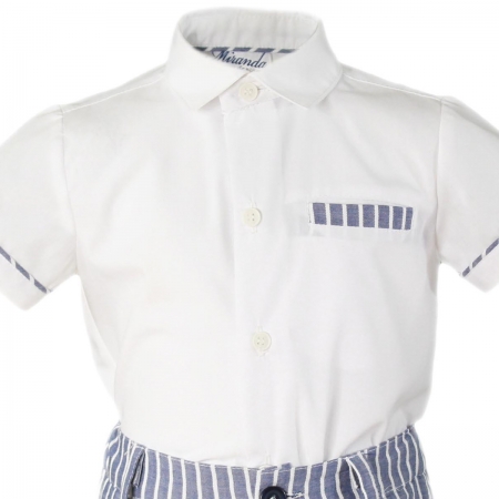 MIRANDA Baby Boys White Top Light Navy Stripes Shorts Set #2