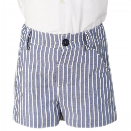 MIRANDA Baby Boys White Top Light Navy Stripes Shorts Set #3
