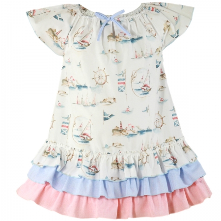 Miranda Girls Pink Blue Nautical Ra Ra Dress