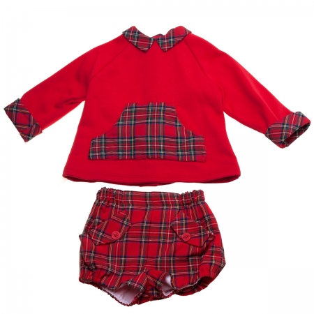 Miranda Baby Boys Red DoggyTop Red Tartan Shorts Set