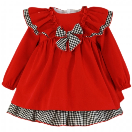 Miranda Baby Girls Red Dress Black White Gingham Bow