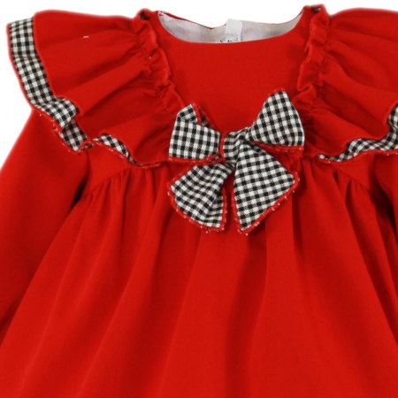 Miranda Baby Girls Red Dress Black White Gingham Bow #2