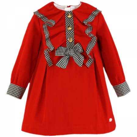 Miranda Girls Red Dress Black And White Gingham Frills And Bow