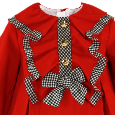 Miranda Girls Red Dress Black And White Gingham Frills And Bow #2
