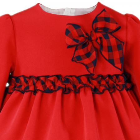 Miranda Baby Girls Red Dress Navy Red Gingham Bow #2