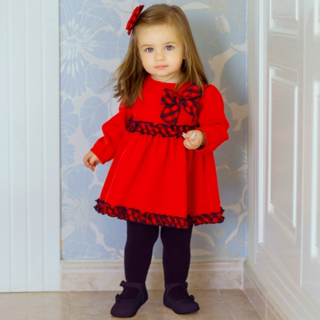 Miranda Baby Girls Red Dress Navy Red Gingham Bow #4