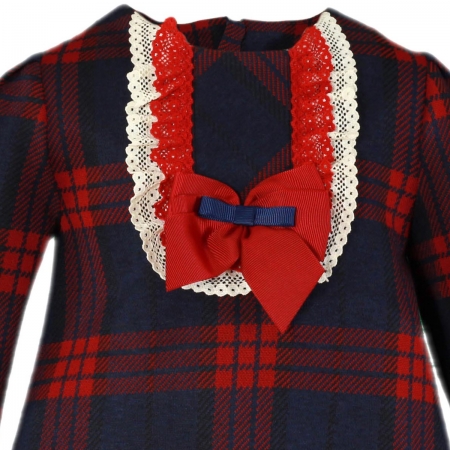 Miranda Baby Girls Red Navy Check Dress Red Bow #2