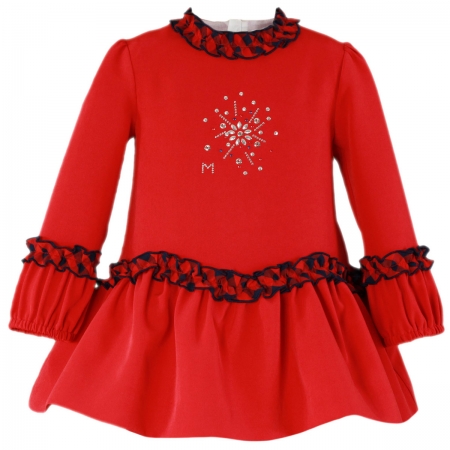 Miranda Girls Red Dress Navy Gingham Frills Silver Sequins Pattern