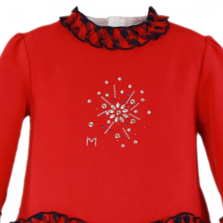 Miranda Girls Red Dress Navy Gingham Frills Silver Sequins Pattern #2