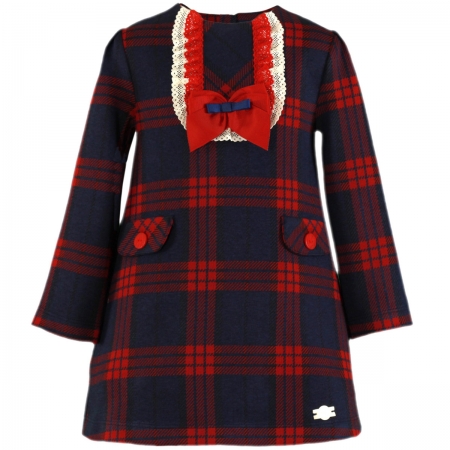 Miranda Girls Red Navy Check Dress Red Bow
