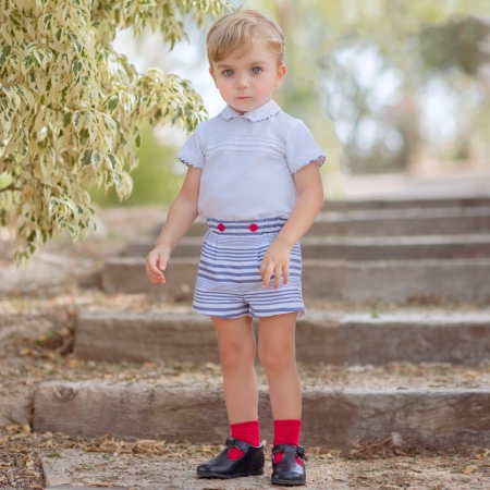 Miranda Baby Boys White Top Blue Stripes Shorts Set