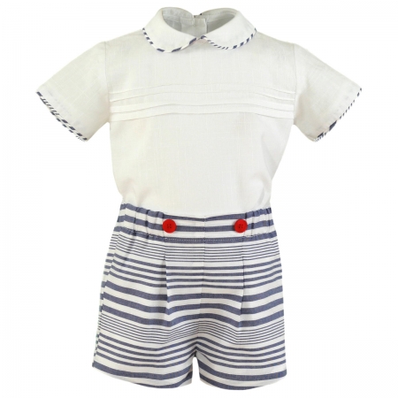 Miranda Baby Boys White Top Blue Stripes Shorts Set #2