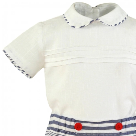 Miranda Baby Boys White Top Blue Stripes Shorts Set #3