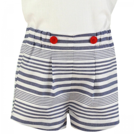 Miranda Baby Boys White Top Blue Stripes Shorts Set #4