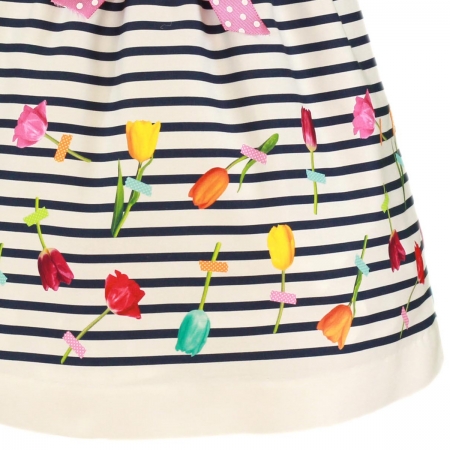 Miranda Baby Girls White Navy Stripes Dress Tulip Floral Pink Bow #3