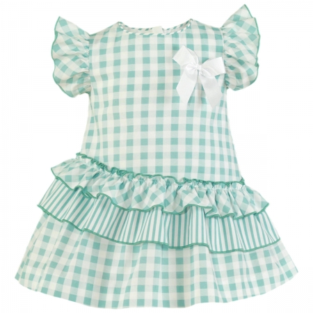 MIRANDA Baby Girls Blue Gingham Frilly Ruffle Dress