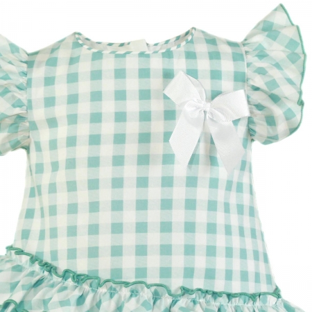 MIRANDA Baby Girls Blue Gingham Frilly Ruffle Dress #2