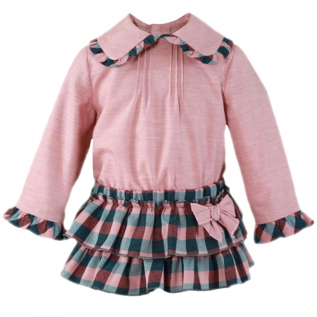 Miranda Baby Girls Dusky Pink Top Blue Pink Gingham Jam Pant Set