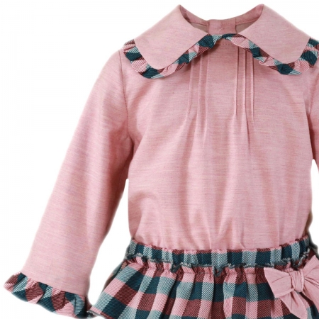 Miranda Baby Girls Dusky Pink Top Blue Pink Gingham Jam Pant Set #2