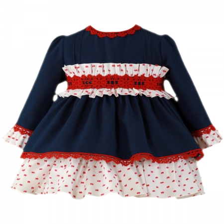 Miranda Baby Girls Navy Dress Red Frills White Bow