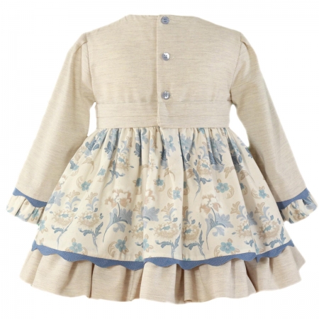 Miranda Girls Sand Colour Dress Blue Flowers Blue Light Brown Frills #2