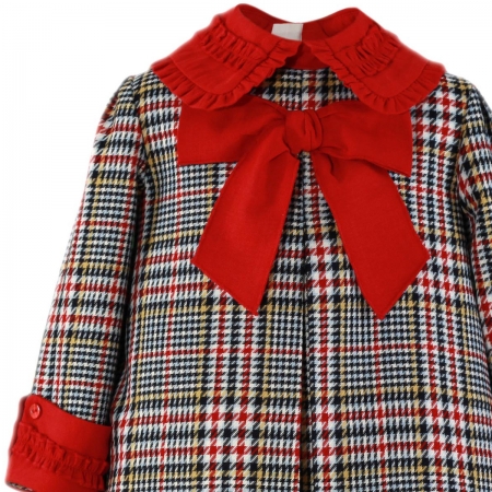 Miranda Girls Red Plaid Dress Red Collar Red Bow #3