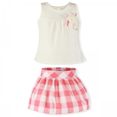Miranda Spring Summer Girls Ivory Top Pink Gingham Skirt Set