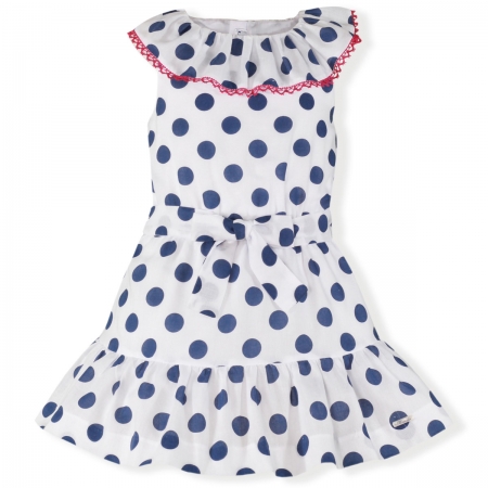Miranda Spring Summer Girls White Navy Polka Dots Dress