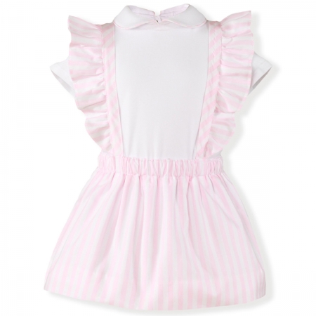 Miranda Spring Summer Baby Girls Ivory Top Pink Stripes Braces Skirt Outfit