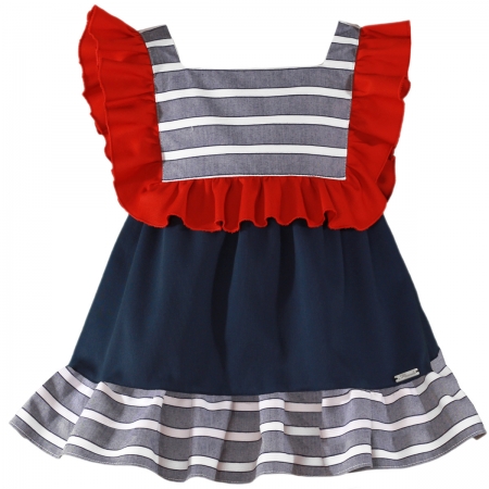 Miranda Spring Summer Girls Red Navy Stripes Dress
