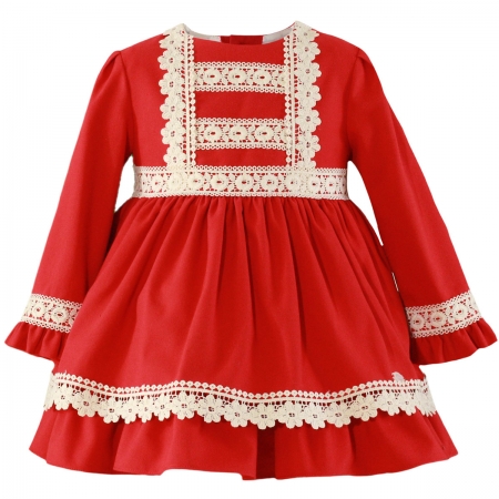 Miranda Autumn Winter Girls Red Dress Ivory Flower Lace