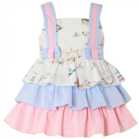 Miranda Baby Girls Pink Blue Nautical Pattern Ra Ra Dress
