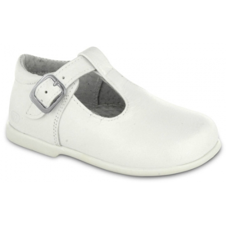 T Bar Baby White Shoes In Leather
