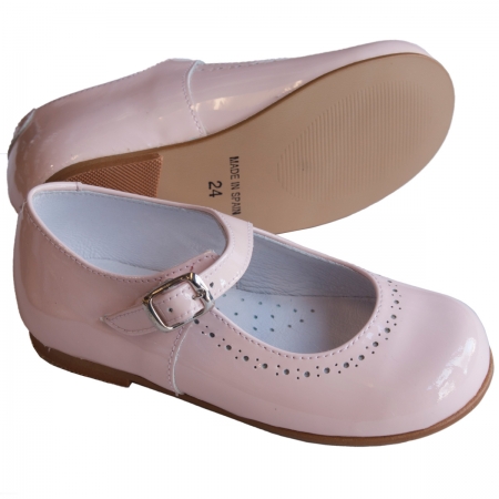 Made In Spain Girls Pink Mary Jane Patent Shoes