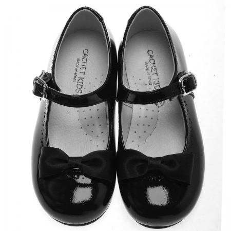 Made In Spain Girls Black Bow Mary Jane Patent Shoes #2