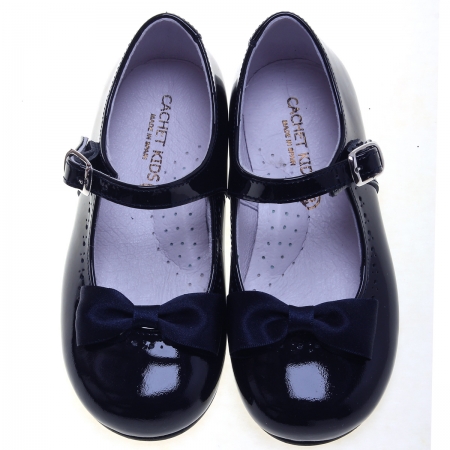 Made In Spain Girls Navy Bows Mary Jane Patent Shoes #2