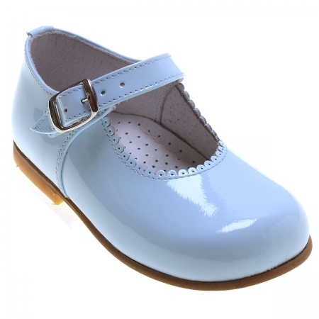 Girls Baby Blue Patent Mary Jane Shoes Scallop Rim