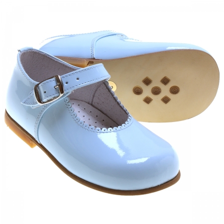 Girls Baby Blue Patent Mary Jane Shoes Scallop Rim #2