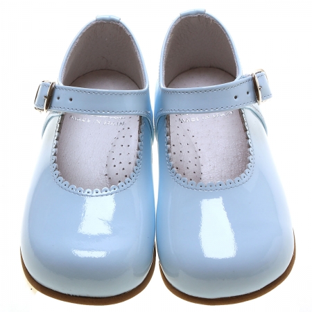 Girls Baby Blue Patent Mary Jane Shoes Scallop Rim #3