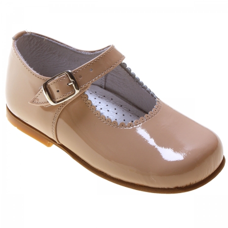 Girls Baby Caramel Patent Mary Jane Shoes Scallop Rim
