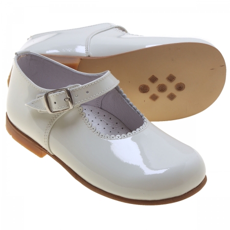 Girls Baby Ivory Patent Mary Jane Shoes Scallop Rim #2