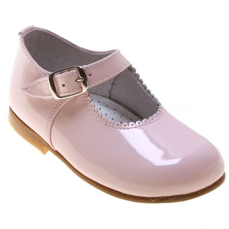 Girls Pink Patent Mary Jane Shoes Scallop Rim