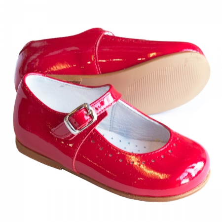 Made In Spain Girls Red Mary Jane Patent Shoes