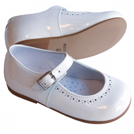 Made In Spain Girls White Mary Jane Patent Shoes